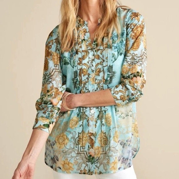 Soft Surroundings Tops - Soft Surroundings Floral Baroque Button Up Shirt Women Sz XS Cottage NWOT READ